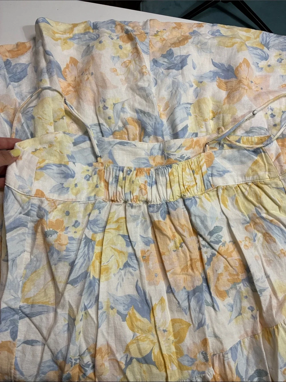 Spaghetti Strap Floral Tiered Maxi Dress in Cream and Yellow